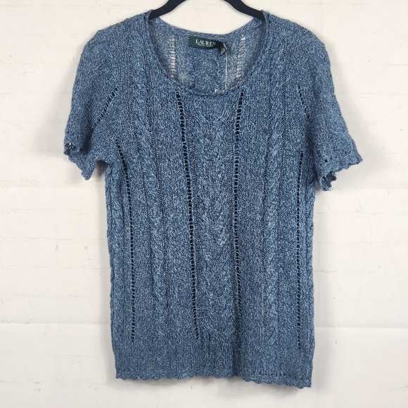 Lauren Ralph Lauren Preppy Breathable Summer Cable Knit Sweater Indigo Marl M - Picture 2 of 12